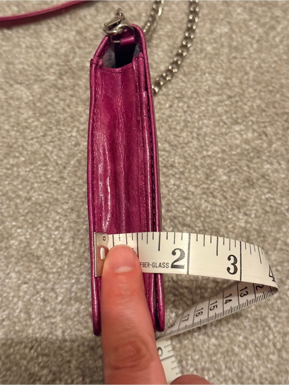 HOBO International Fuchsia Pink Glazed Leather Mini Crossbody Bag Wallet Chain - Picture 14 of 14